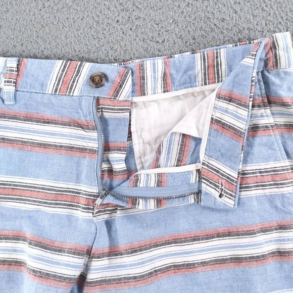 johnnie-O Shorts Mens 32 Gulf Blue Red Striped Linen Blend 9" Inseam Chino - Picture 3 of 16